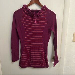 Athleta Hatha Sweater Cotton Cashmere Hoodie Womens XS Purple Stripe Y2K Tunic